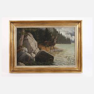Ludwig Paulus, attr., Hirsch am Wasser