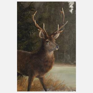 Ludwig Paulus, attr., Hirsch am Wasser