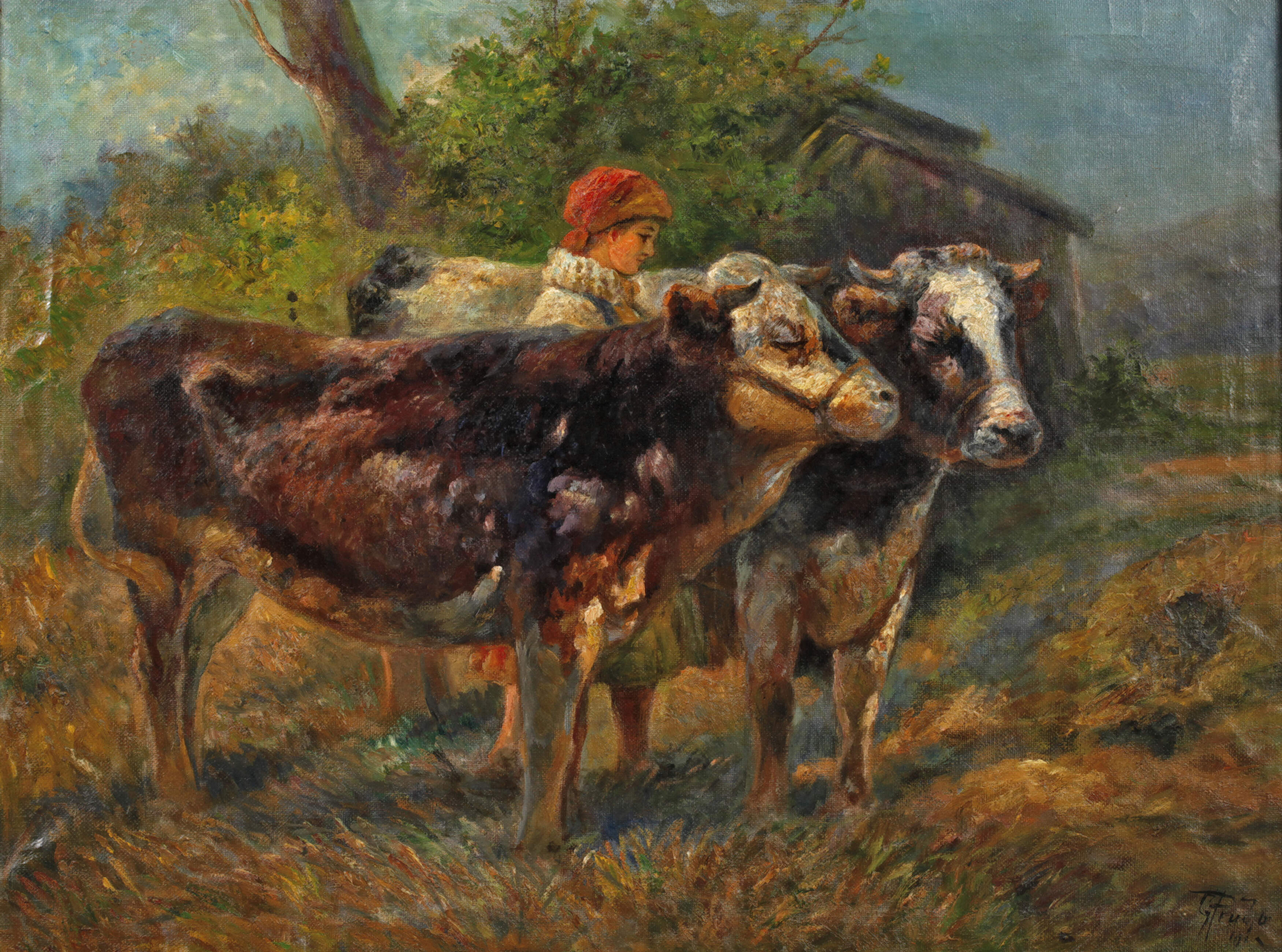 Gustav Prucha, Hirtin mit Kühen