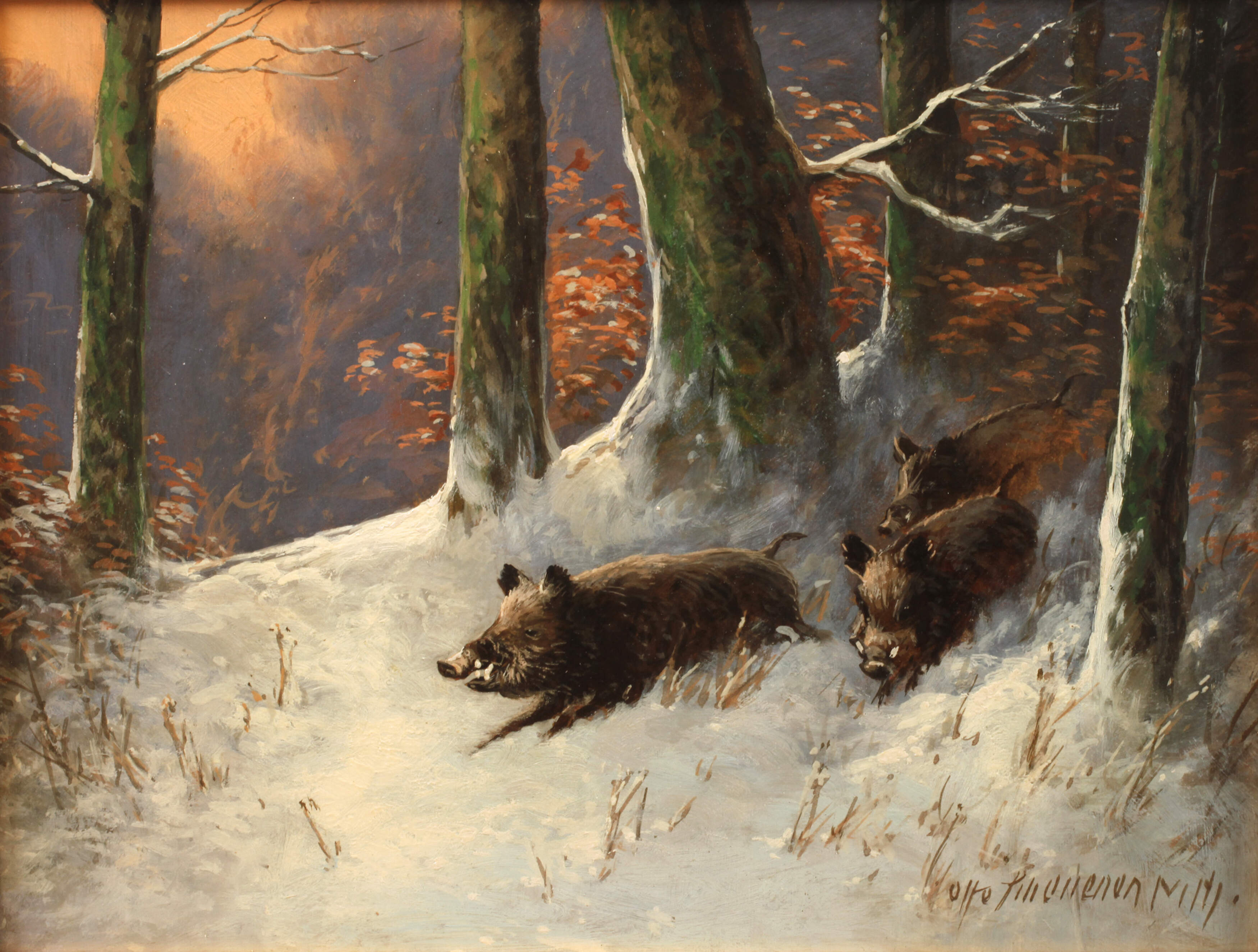 Otto Scheuerer, Wildschweine im Winterwald