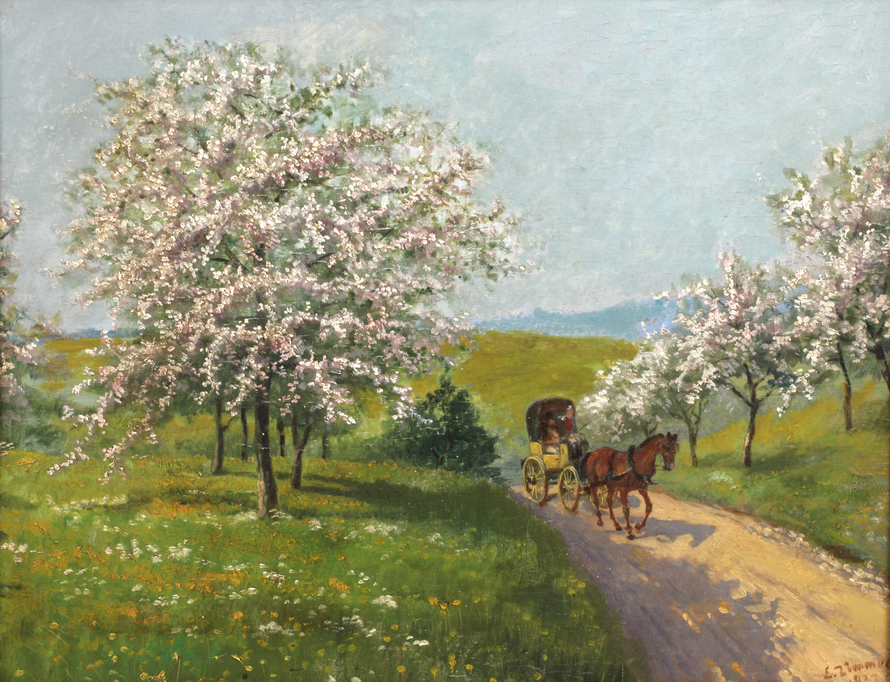 Ernst Zimmer, attr., Postkutsche auf der Landstraße