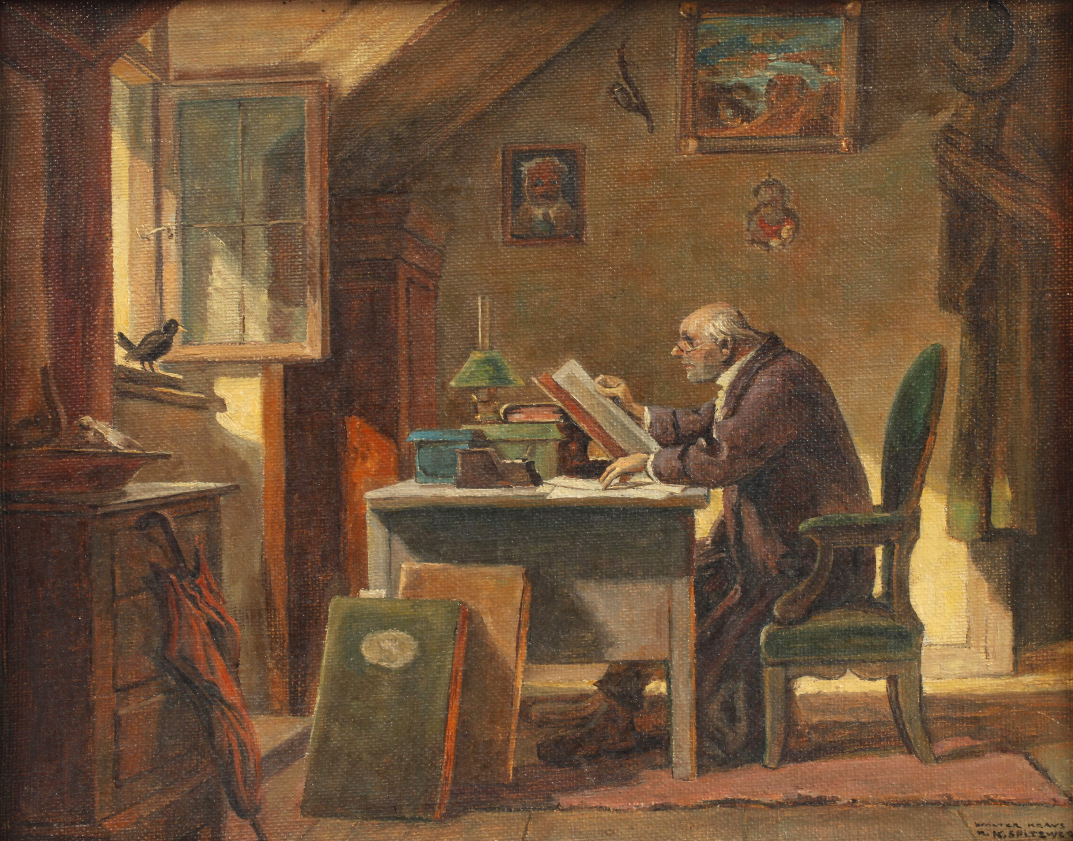 Walter Kraus, "Ein Besuch" nach Carl Spitzweg