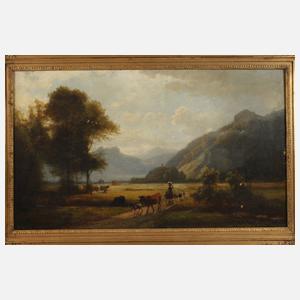 Idyllische Sommerlandschaft mit Viehhirtin