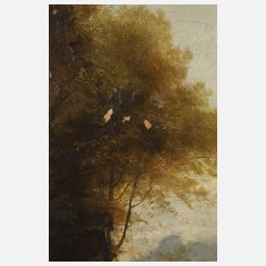 Idyllische Sommerlandschaft mit Viehhirtin