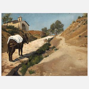 Griechische Landschaft mit Esel