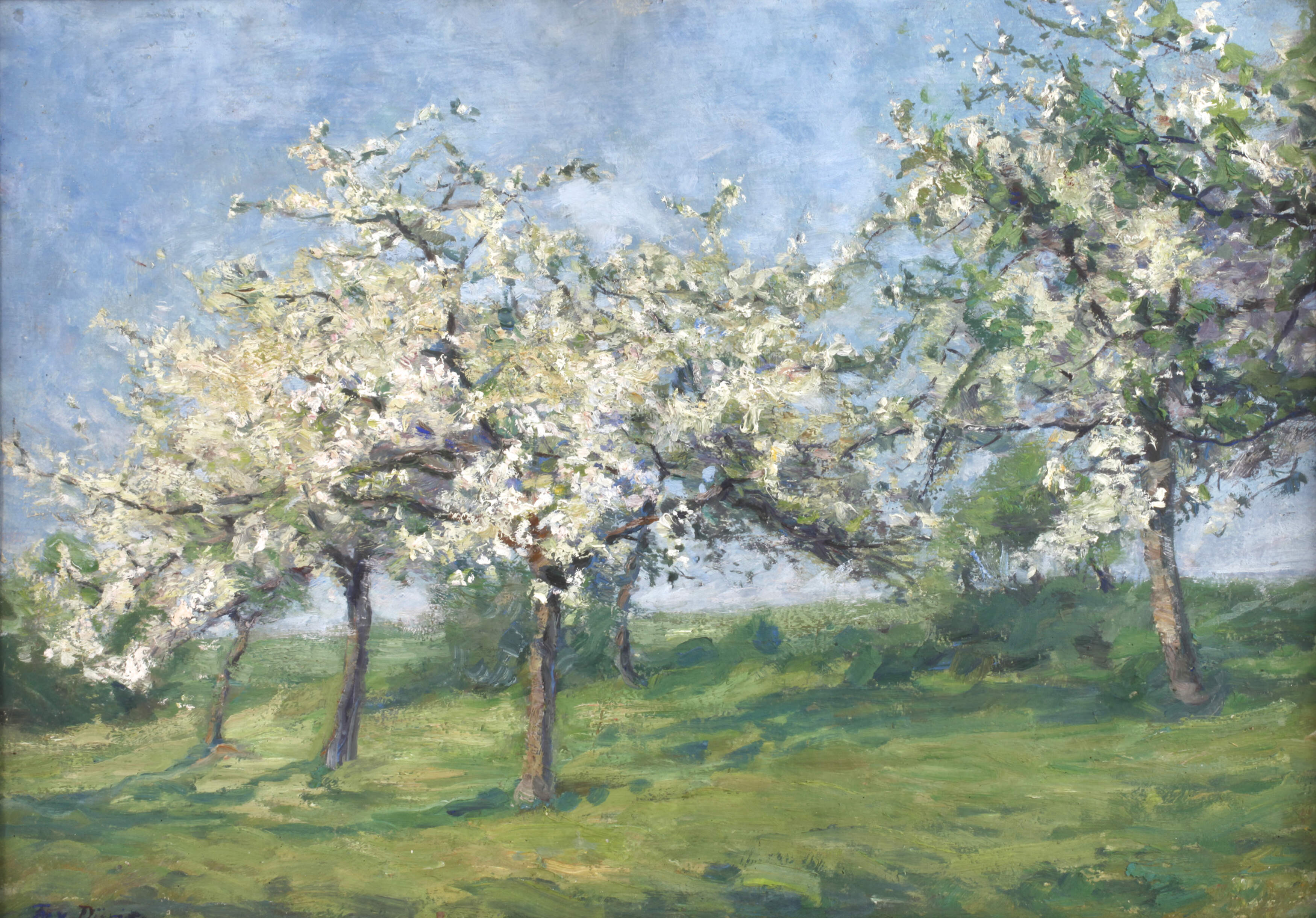 Frida von Düring, "Blühende Apfelbäume"