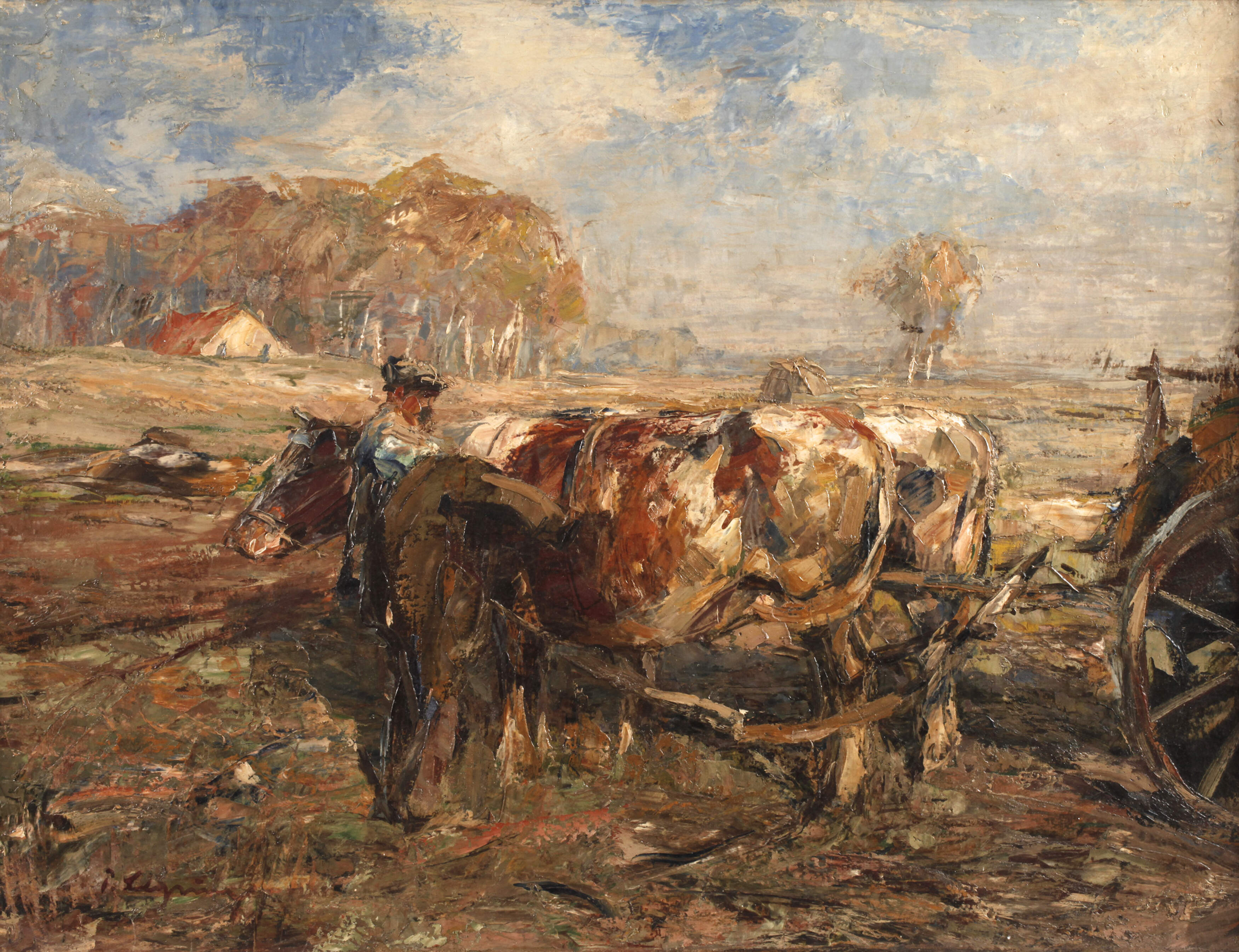 Piet Leysing, Bauer mit Ochsen bei der Feldarbeit