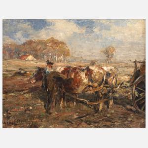 Piet Leysing, Bauer mit Ochsen bei der Feldarbeit