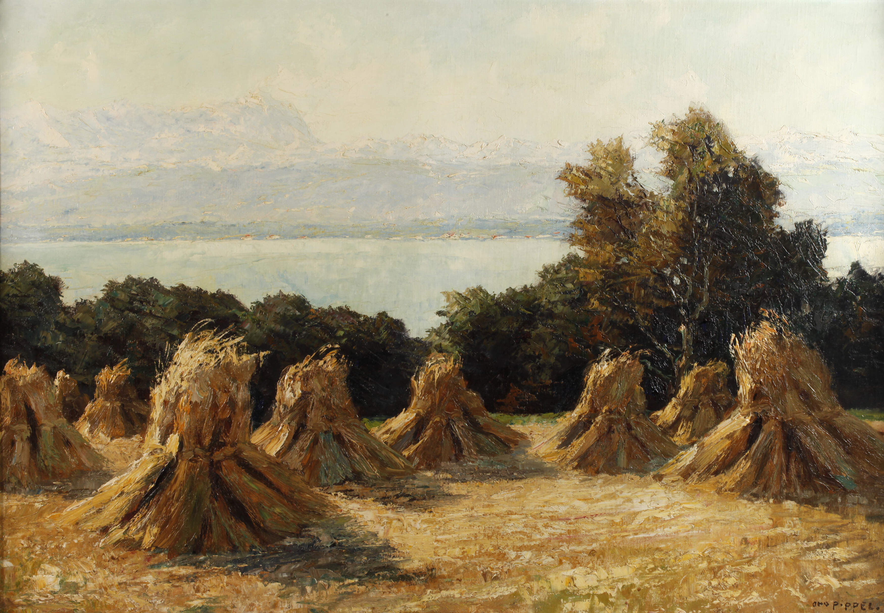 Otto Pippel, Erntelandschaft mit Heugarben