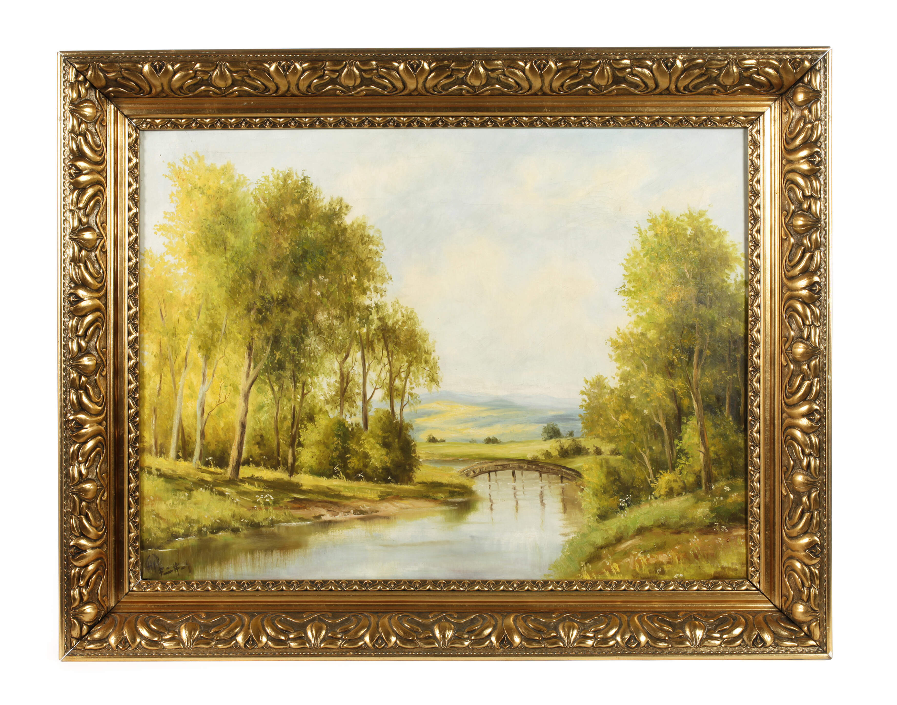 Goldstuckleiste Jugendstil mit Landschaft