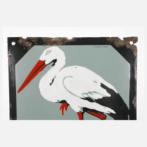 Emailleschild Storch Maccaroni