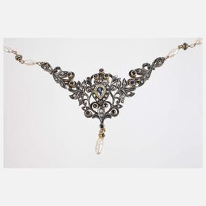 Historismus-Collier mit Saphiren und Perlen