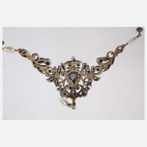 Historismus-Collier mit Saphiren und Perlen