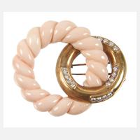 Brosche mit Engelshautkoralle und Brillanten111