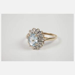 Damenring mit Blautopas und Diamanten
