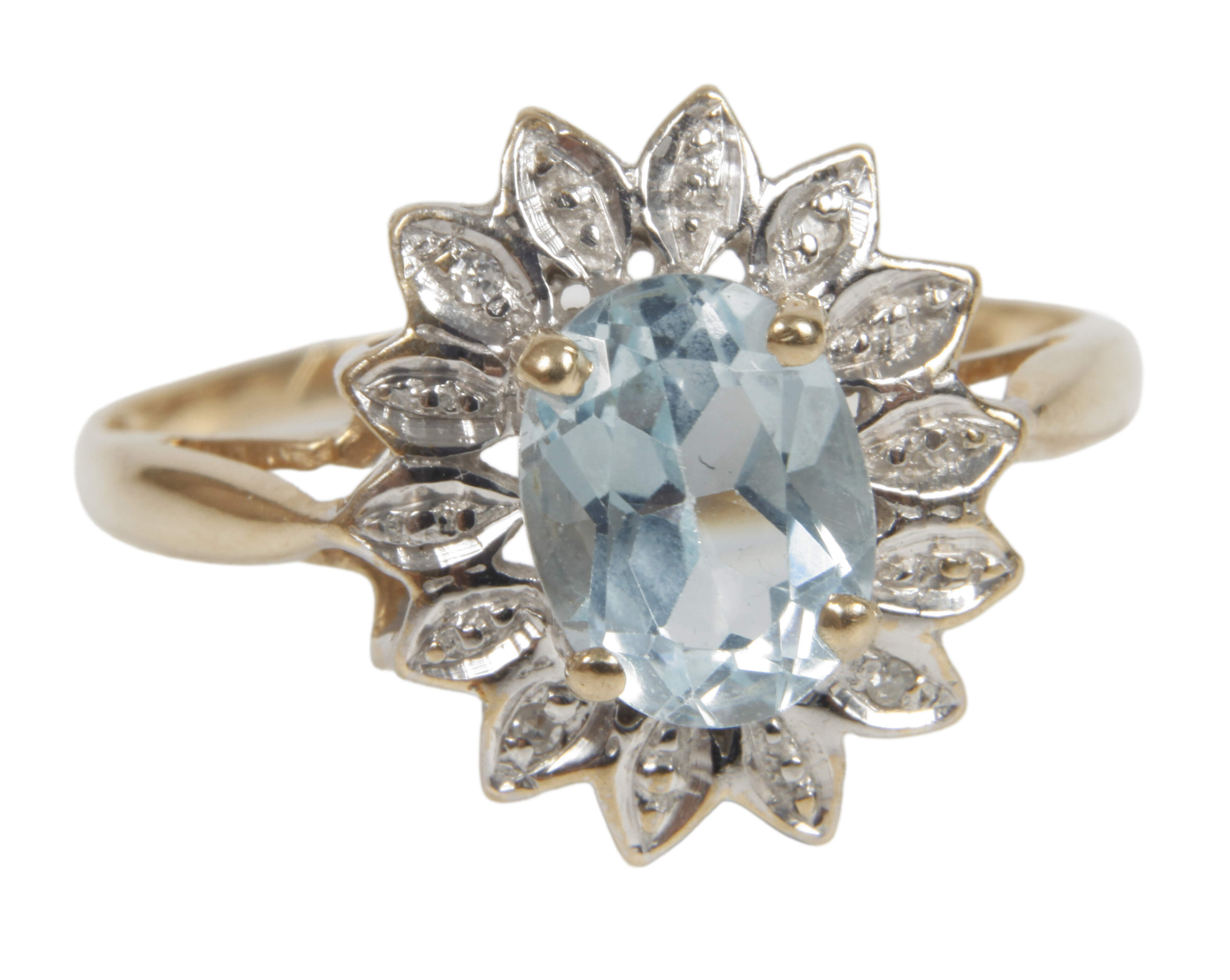 Damenring mit Blautopas und Diamanten