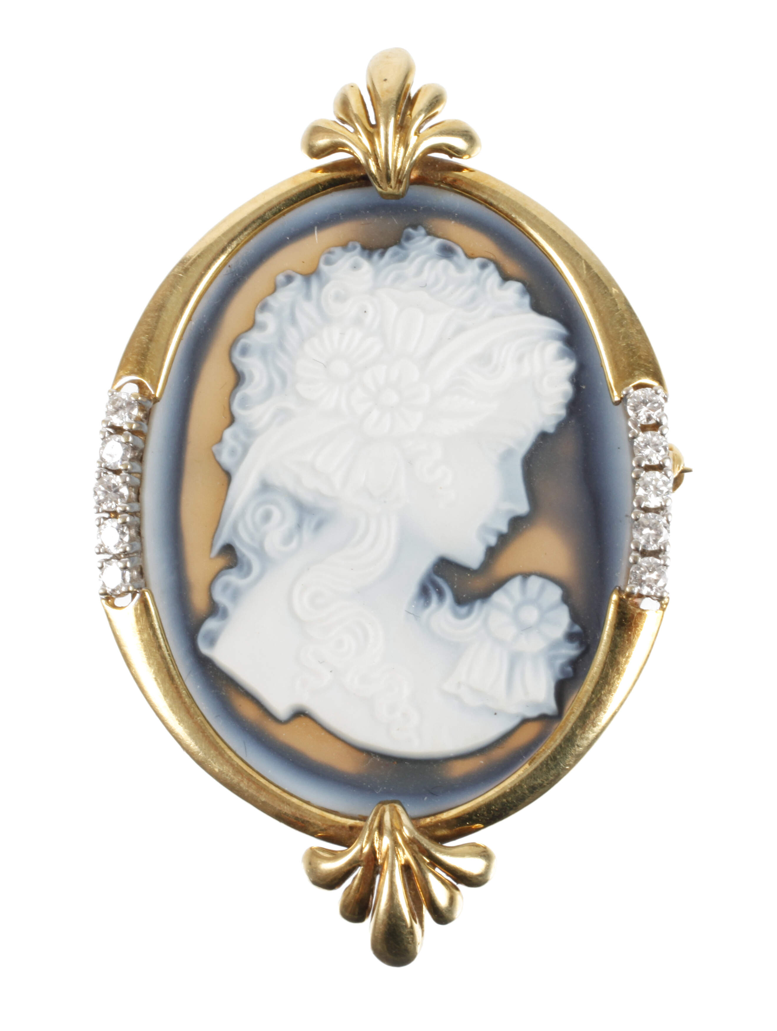 Brosche mit Achatkamee und Brillanten