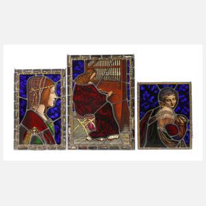 Drei Bleiglasscheiben Historismus