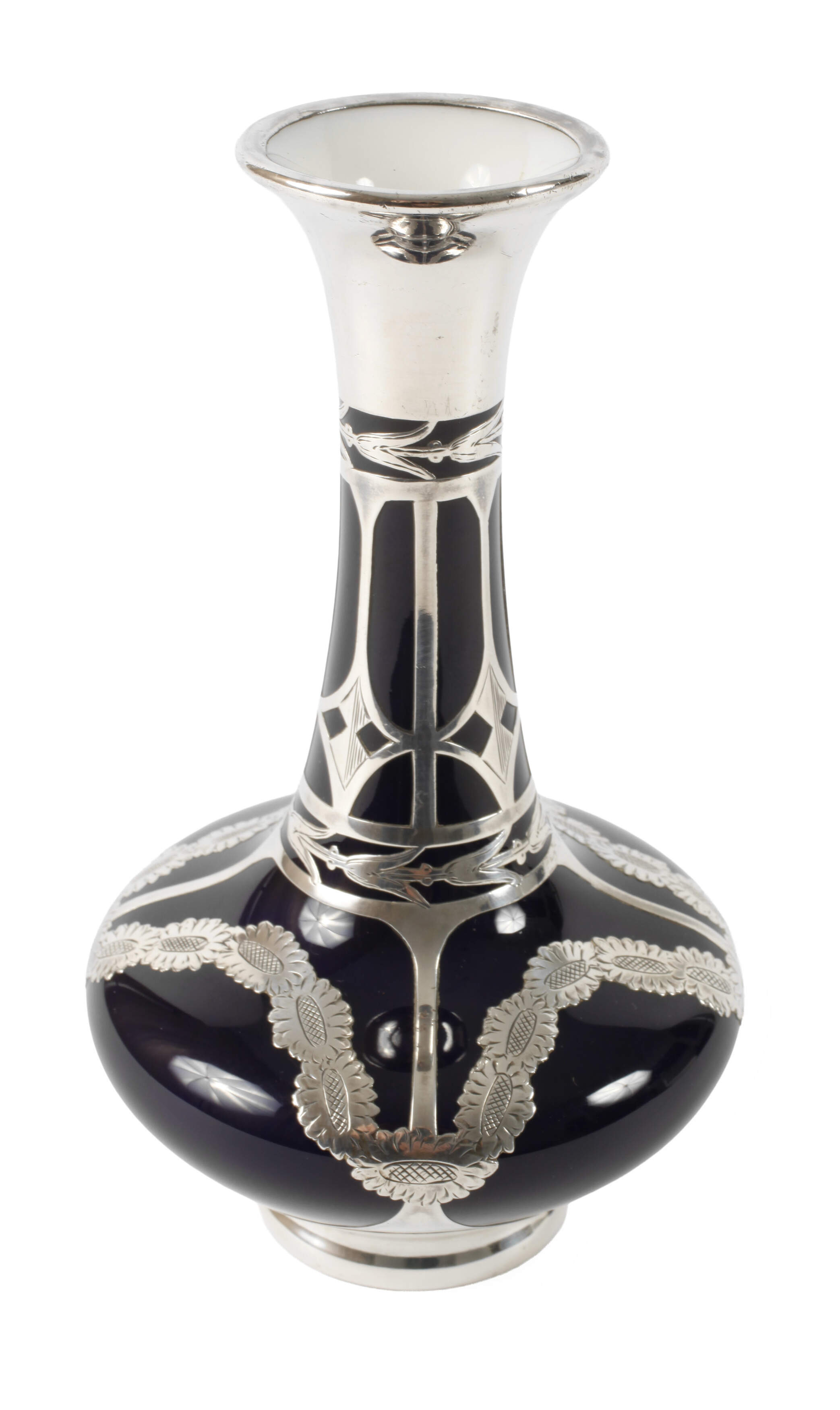 KPM Berlin Enghalsvase Silberoverlay