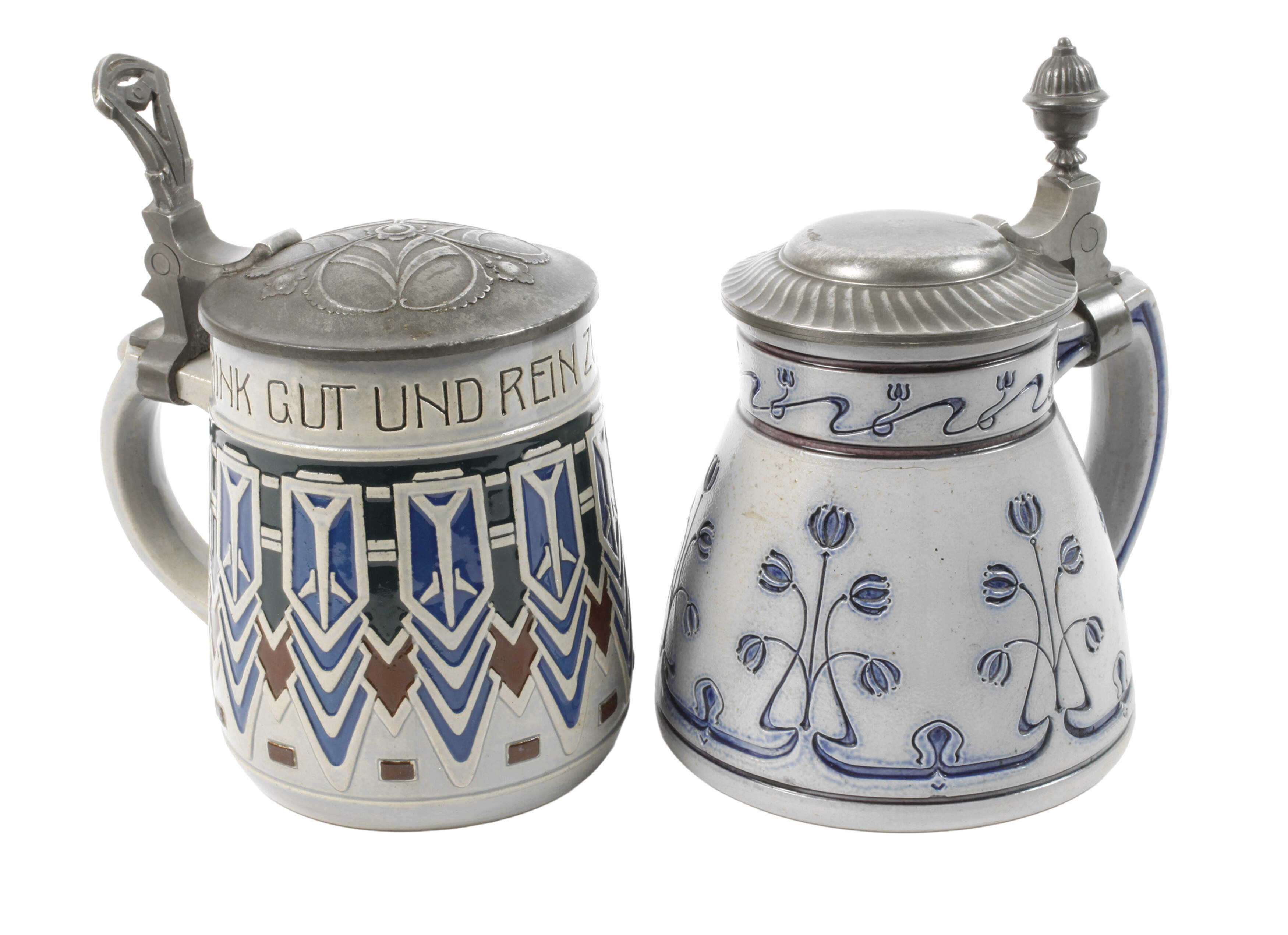 Zwei Westerwalder Bierkrüge Jugendstil