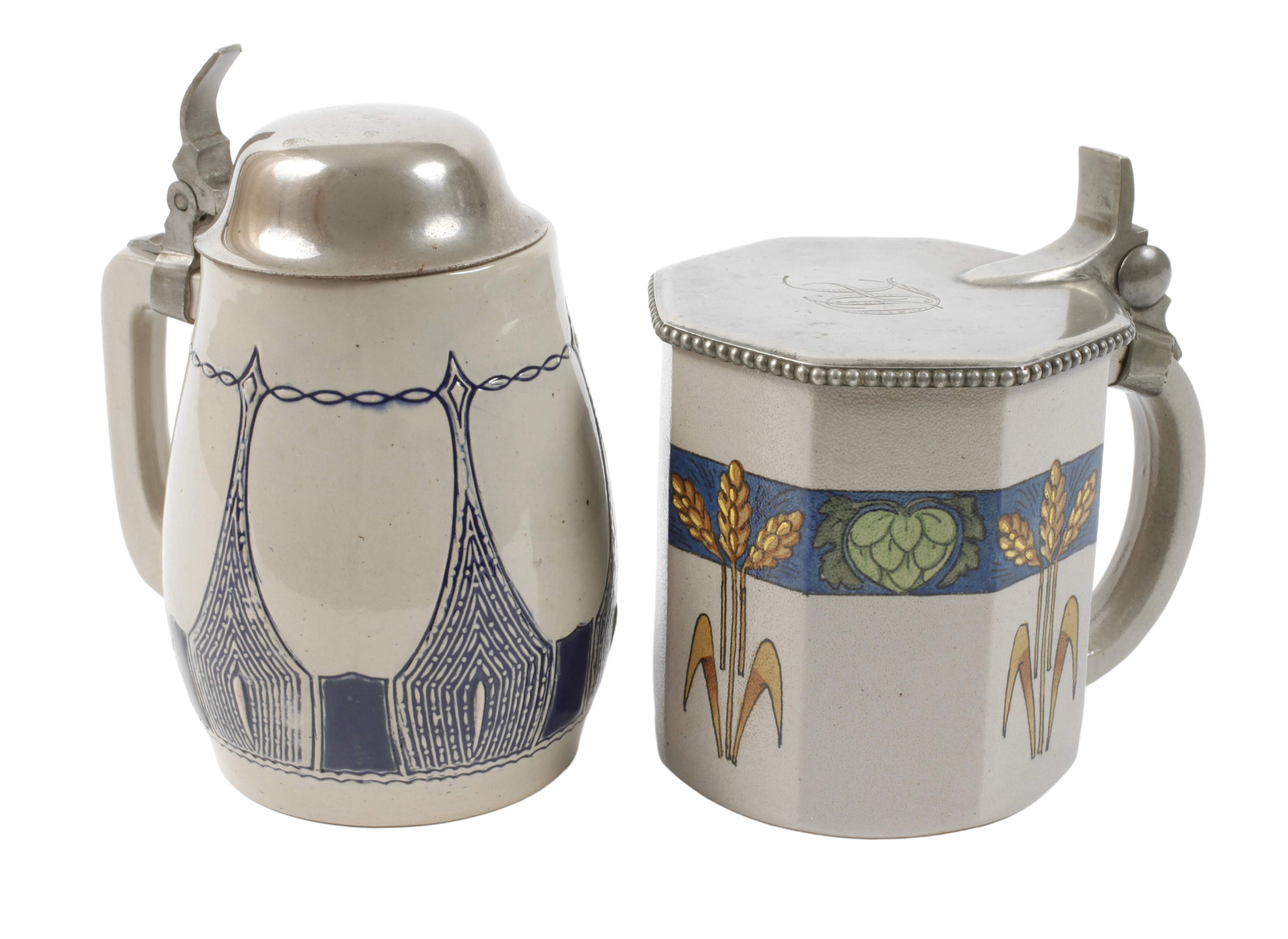 Zwei Westerwalder Bierkrüge Jugendstil