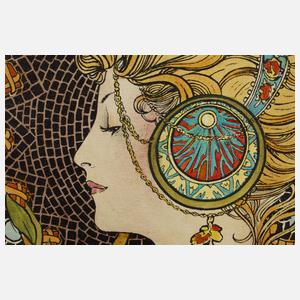 Drei Gemälde nach Alphons Mucha