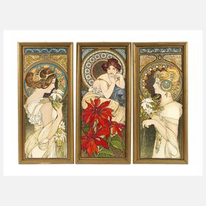 Drei Gemälde nach Alphons Mucha
