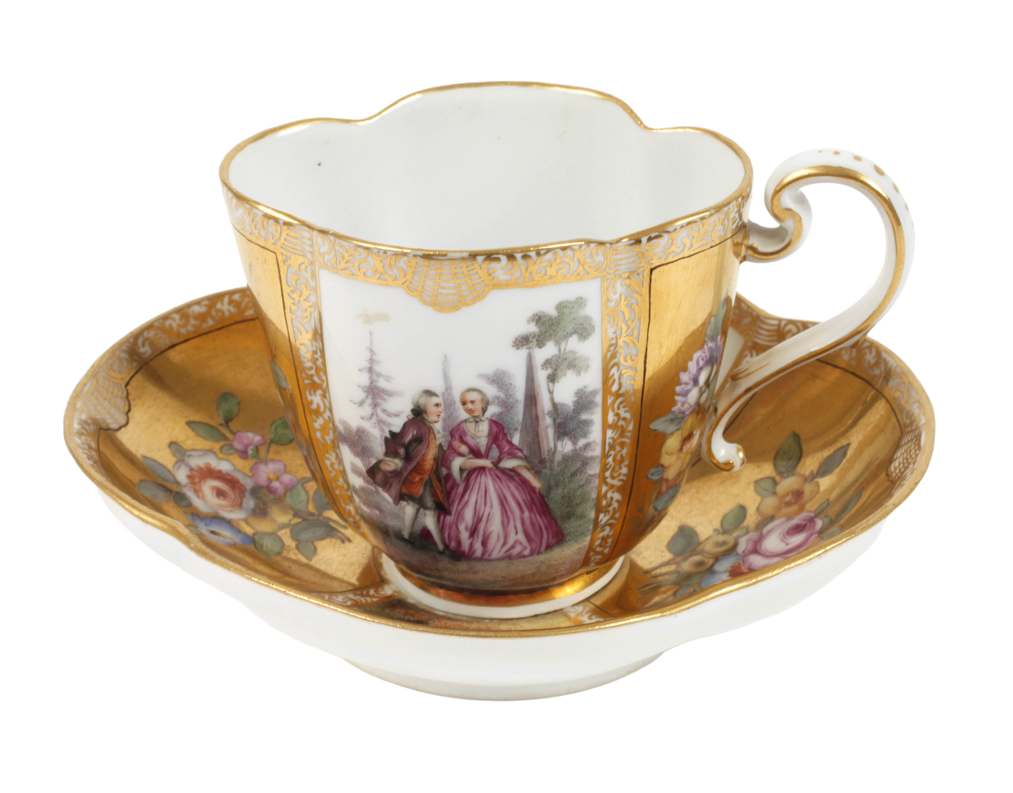 Meissen Vierpasstasse Figurenmalerei