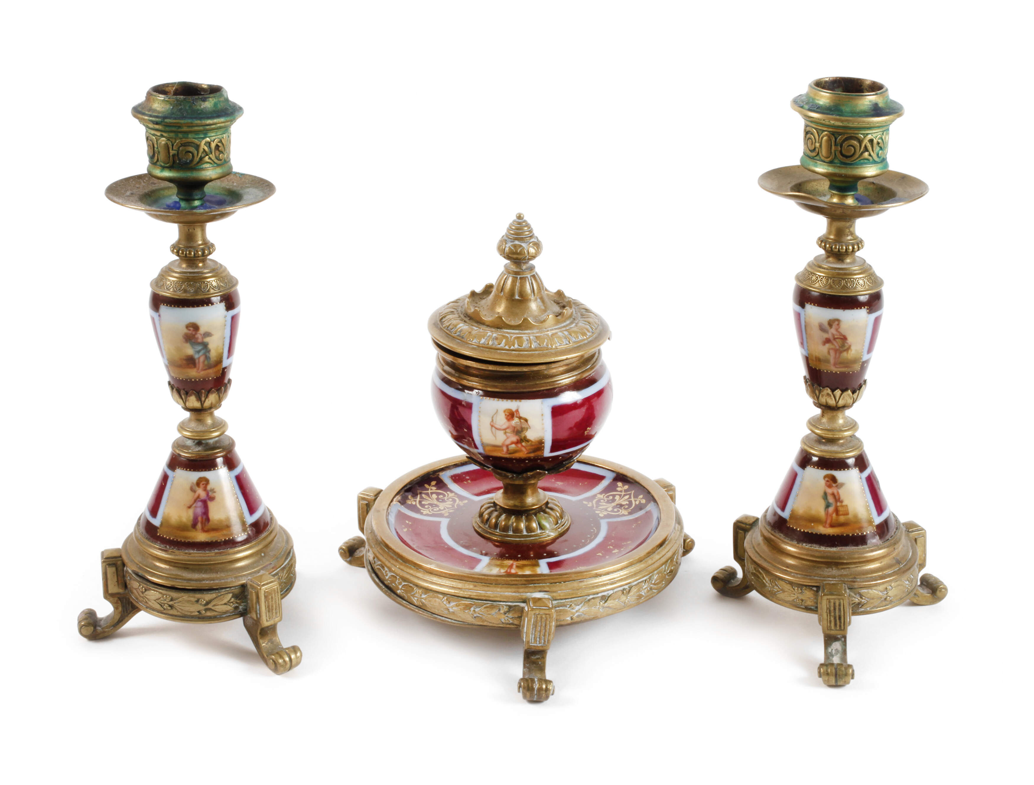 Dreiteilige Schreibtischgarnitur im Louis-seize-Stil