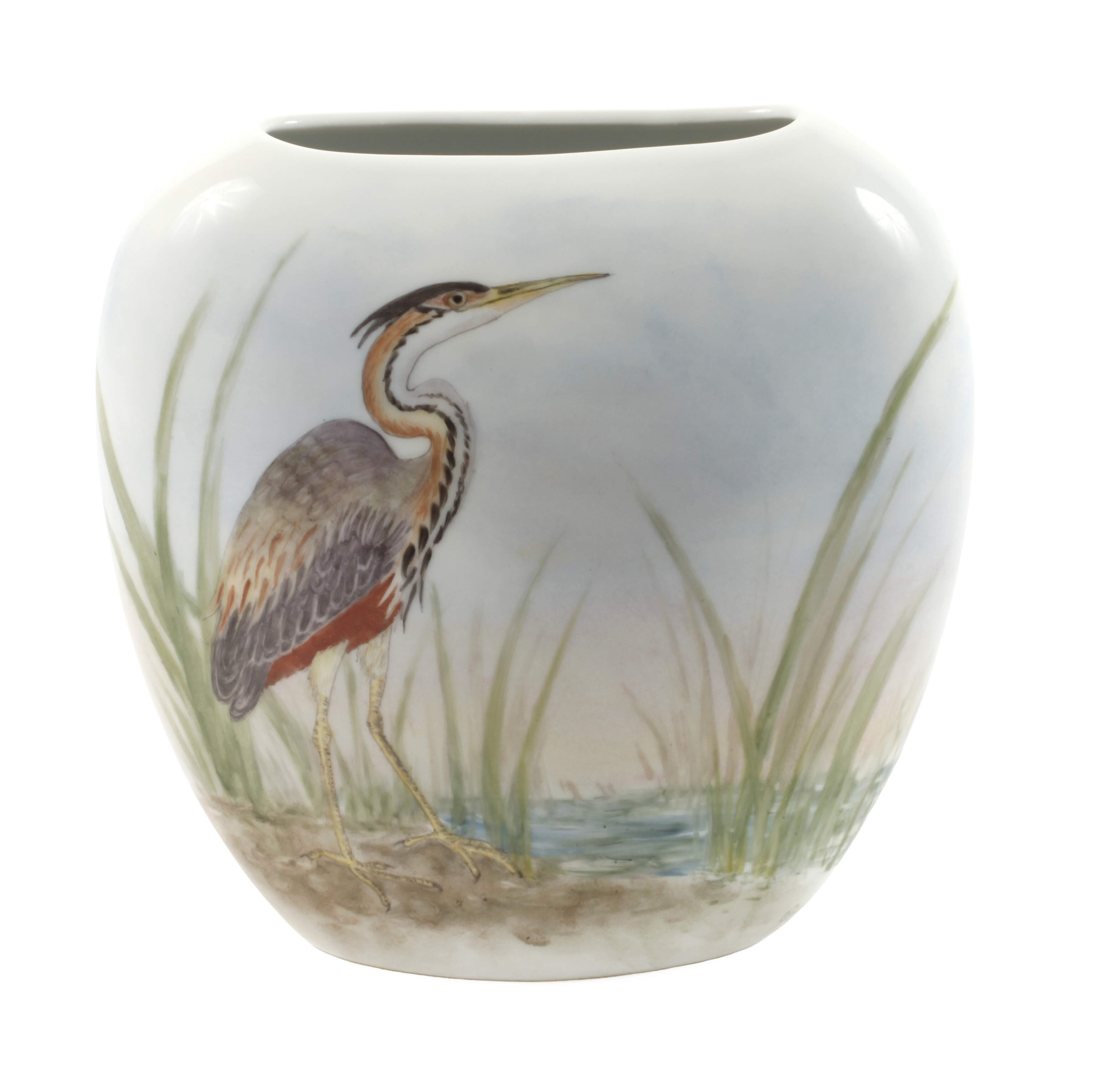 Künstlervase Uferlandschaft mit Reiher