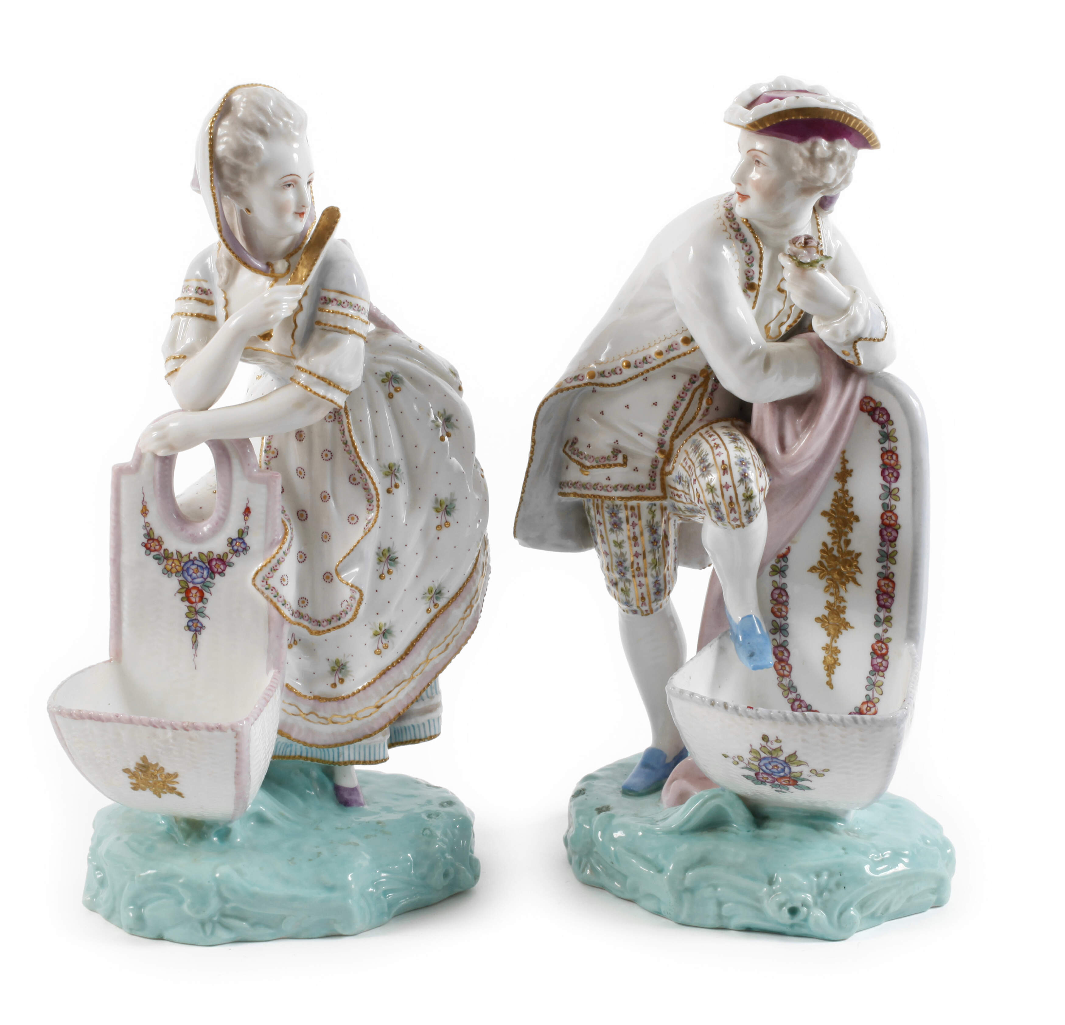 Edeldame und Rosenkavalier mit Blumenschale