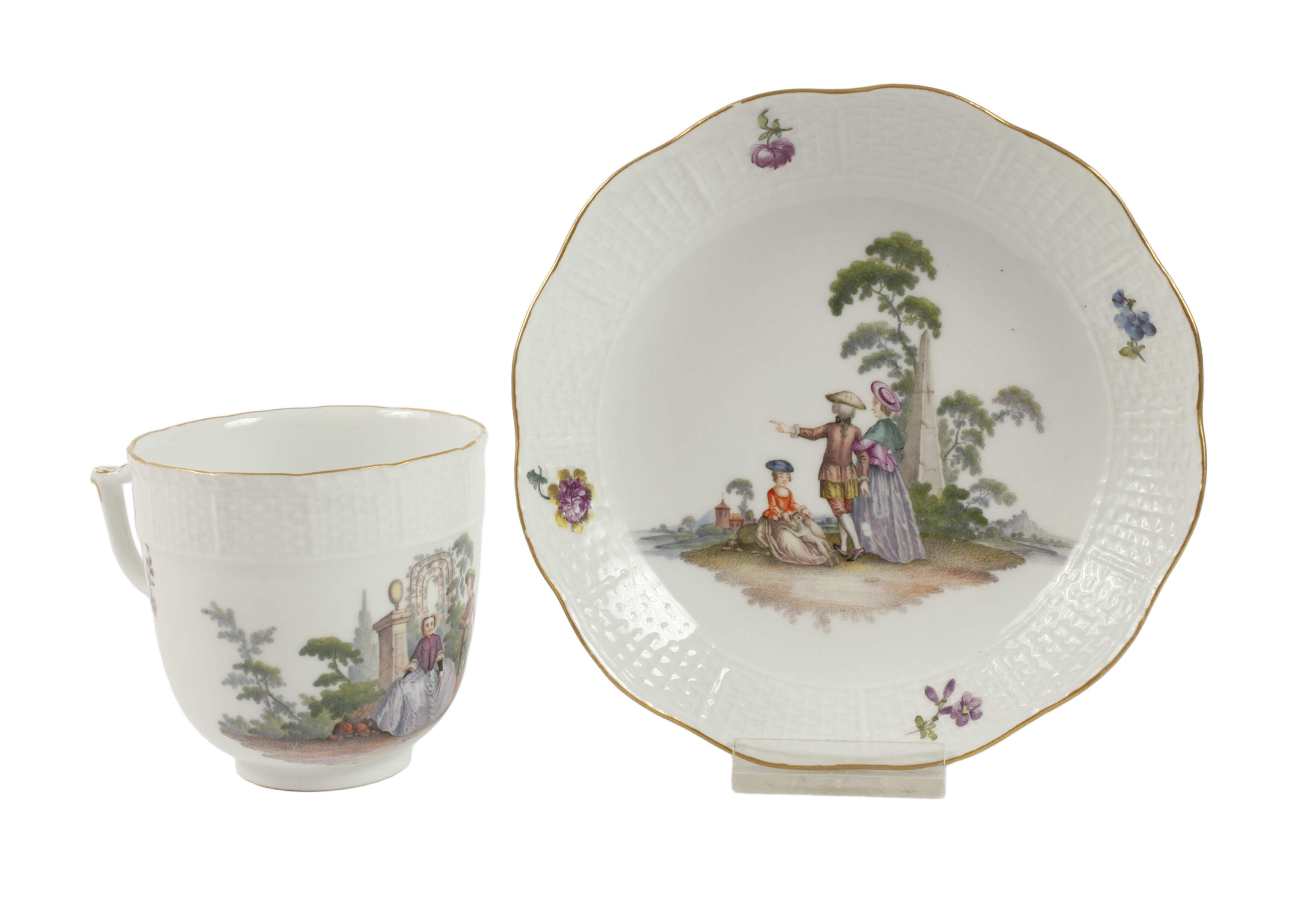 Meissen Tasse mit Untertasse Figurenmalerei