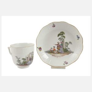 Meissen Tasse mit Untertasse Figurenmalerei