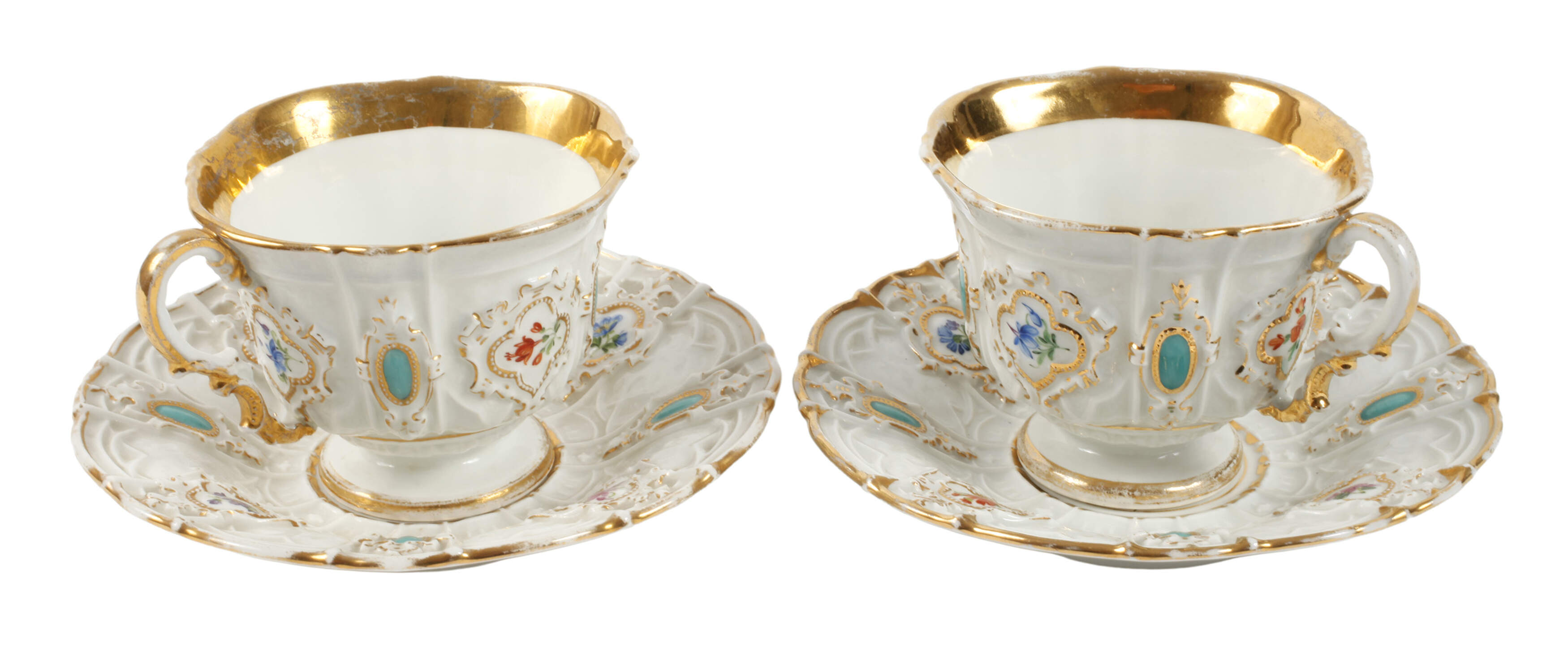 Meissen Paar Prunktassen "Pressglasmuster"