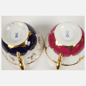 Meissen zwei prunkvolle Mokkatassen "B-Form"