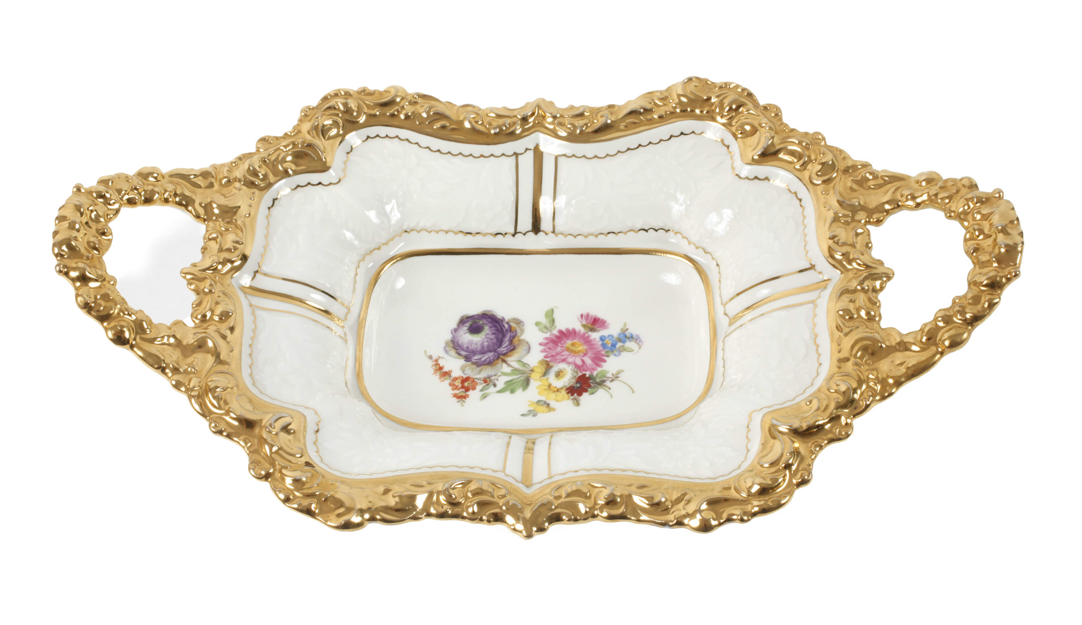 Meissen prunkvolle Henkelschale "Blumenbukett"