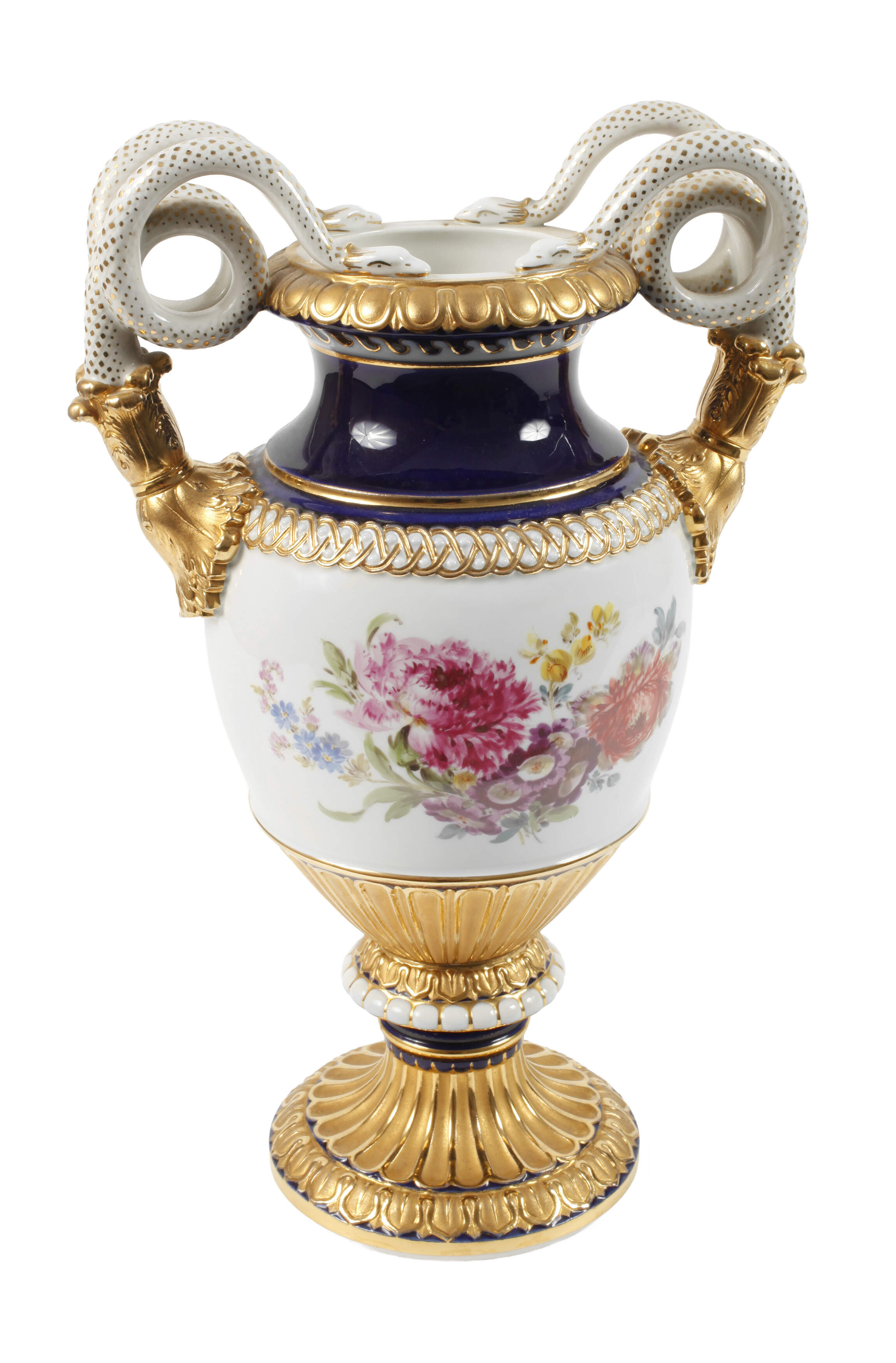 Meissen große Schlangenhenkelvase "Blumenbukett"