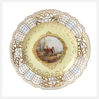 Meissen prunkvoller Durchbruchteller Schäferidyll111