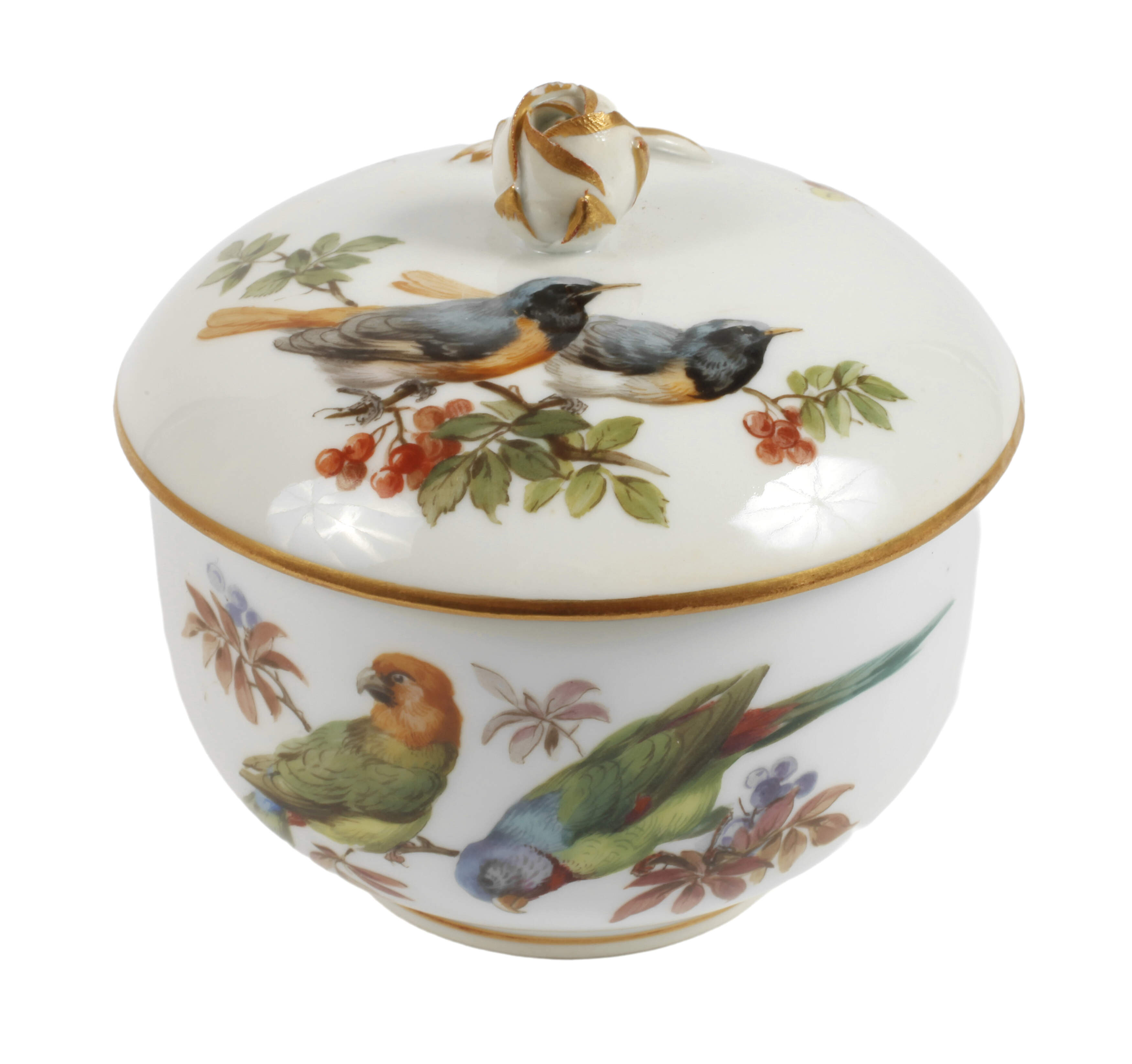 Meissen Deckeldose "Vogel- und Insektenmalerei"