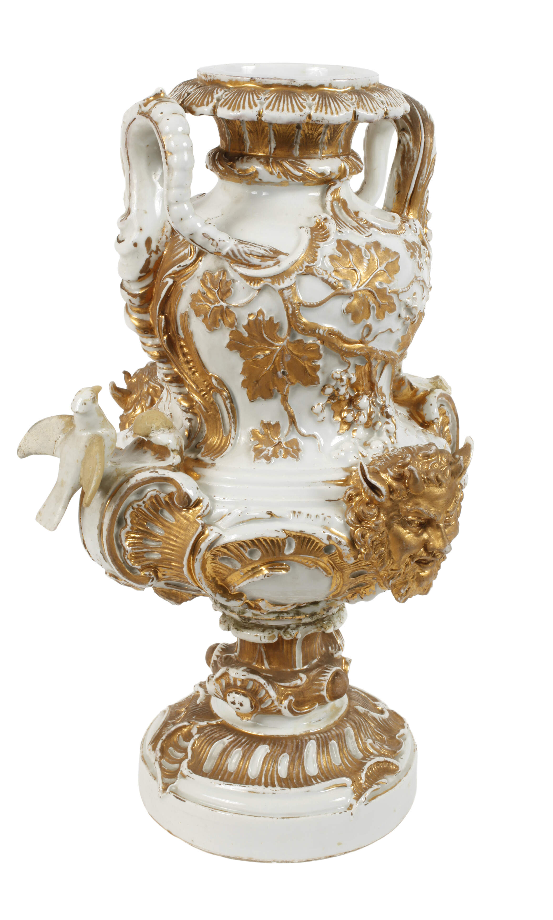 Meissen Prunkvase mit Vögeln und Maskaron