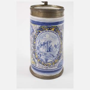 Barocker Fayencewalzenkrug mit Architekturmotiv