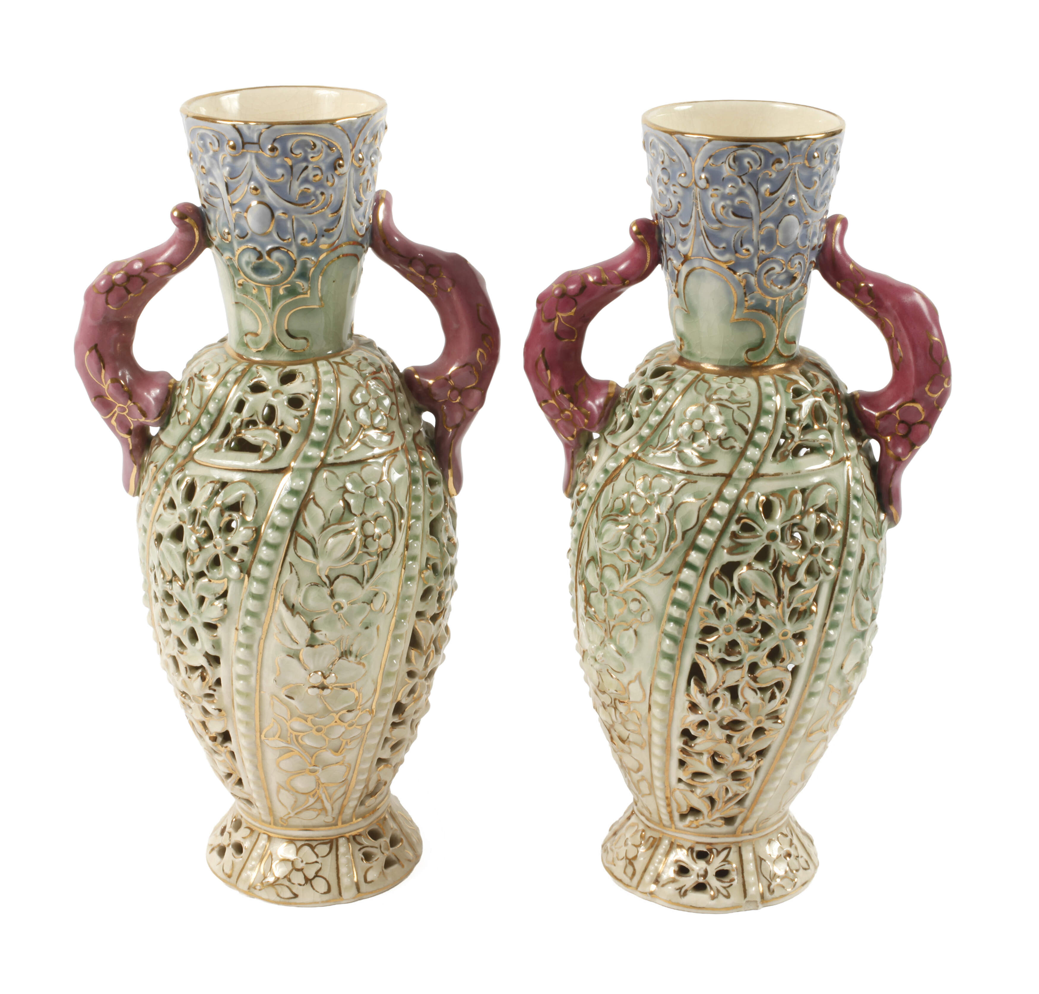 Zsolnay Pecs Ungarn Paar Vasen Historismus