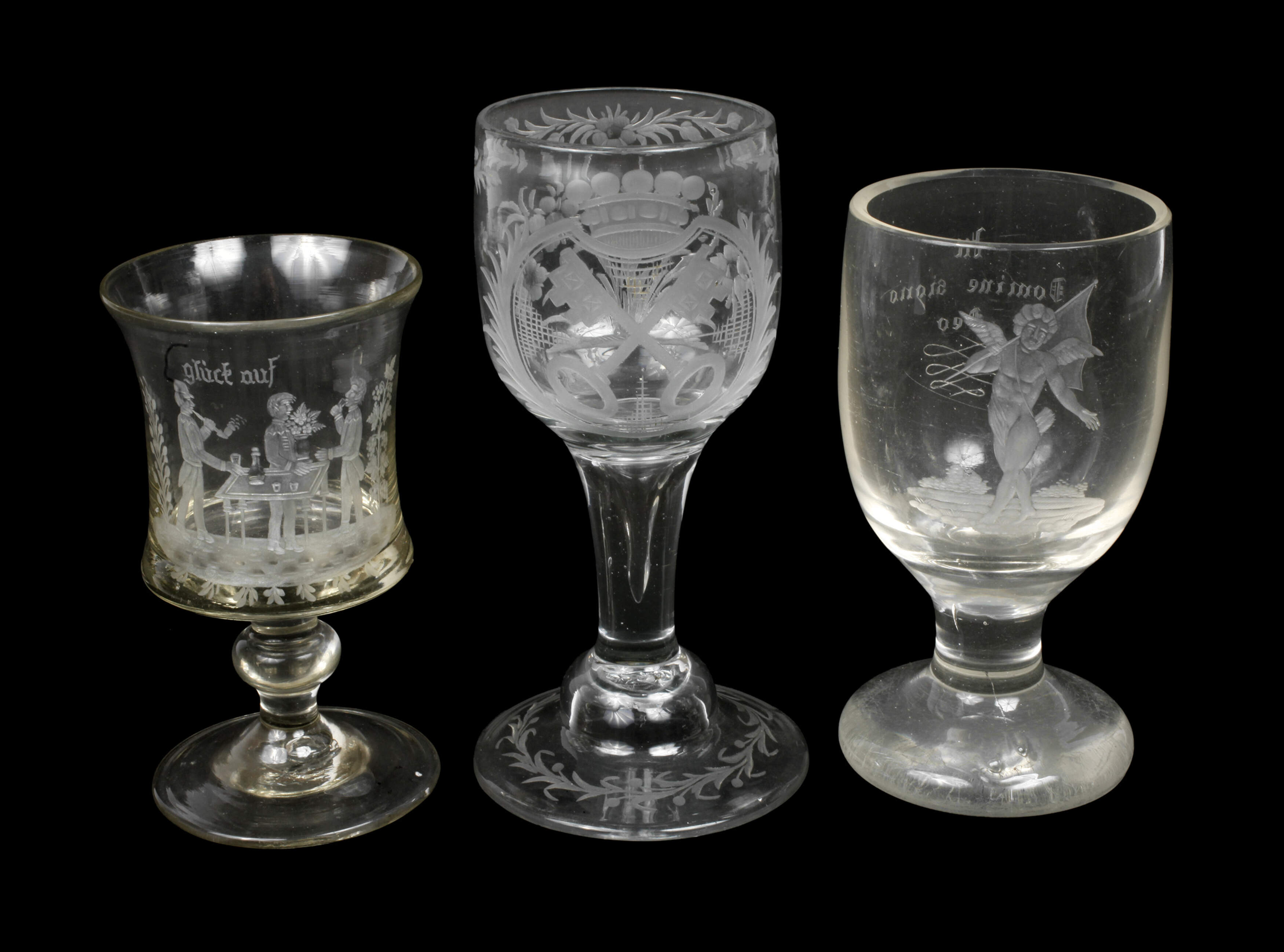 Drei Trinkpokale mit Schliff