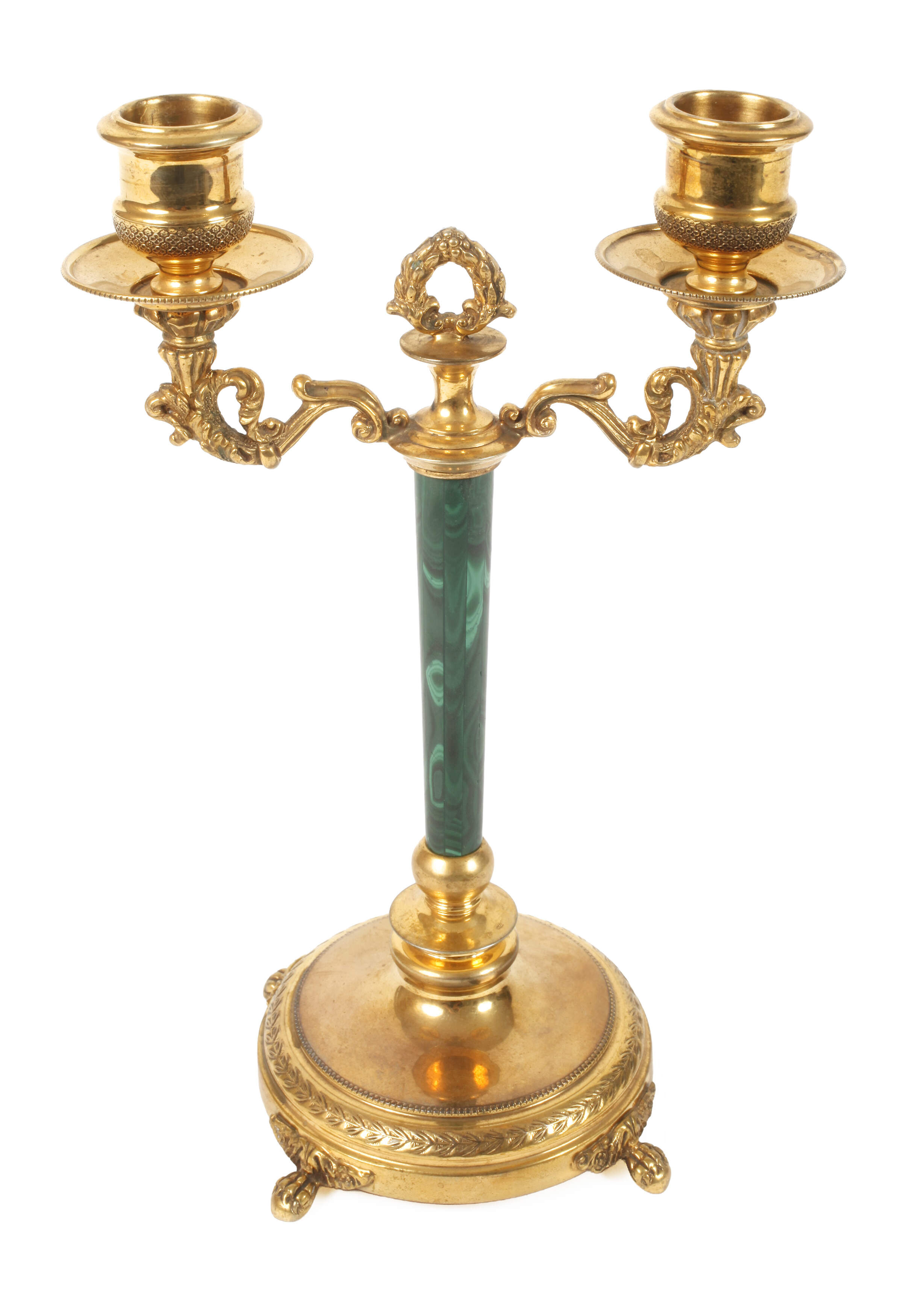 Kleiner Silberleuchter mit Malachit