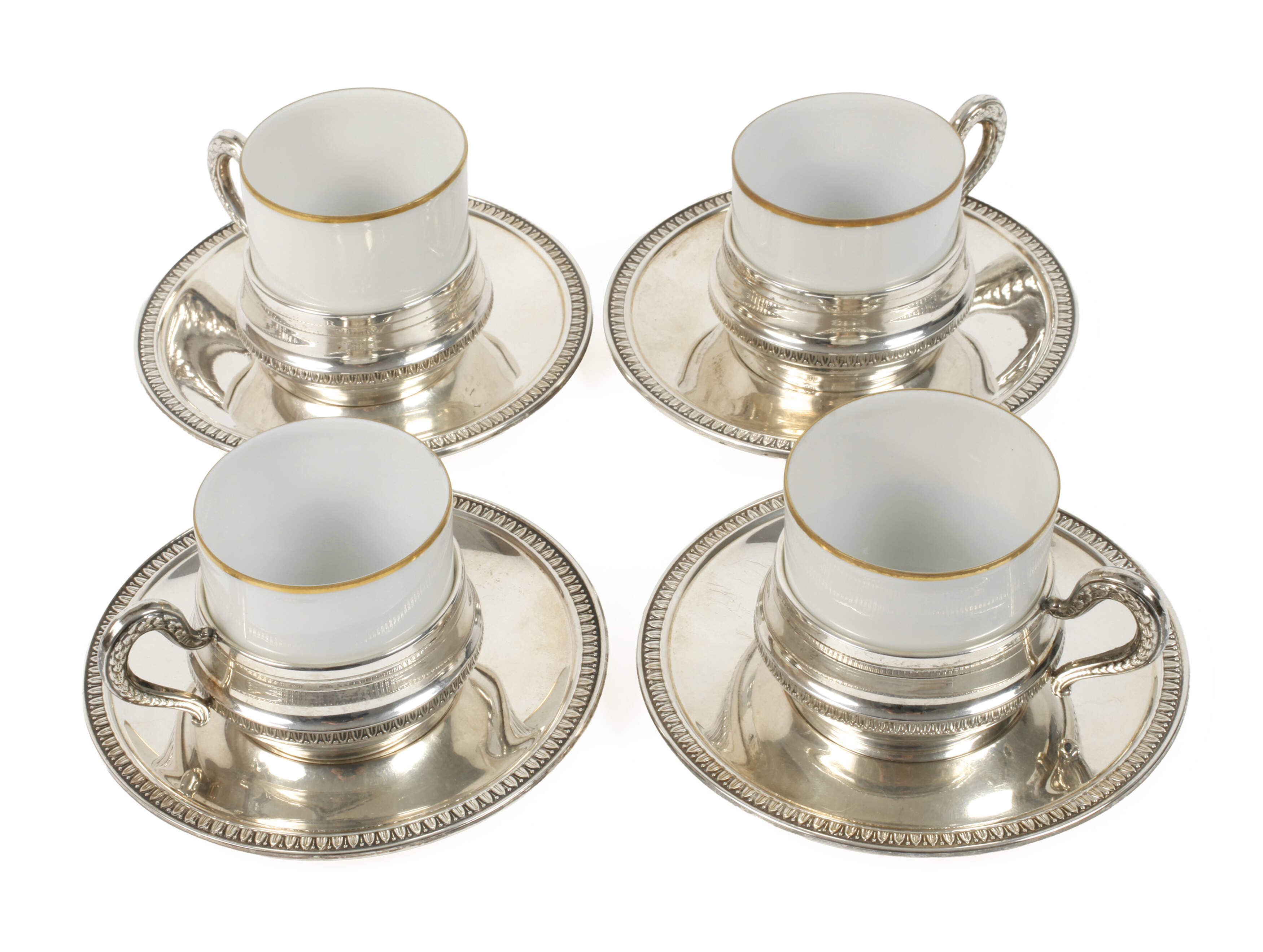 Silber vier Espressotassen mit Limoges Porzellan