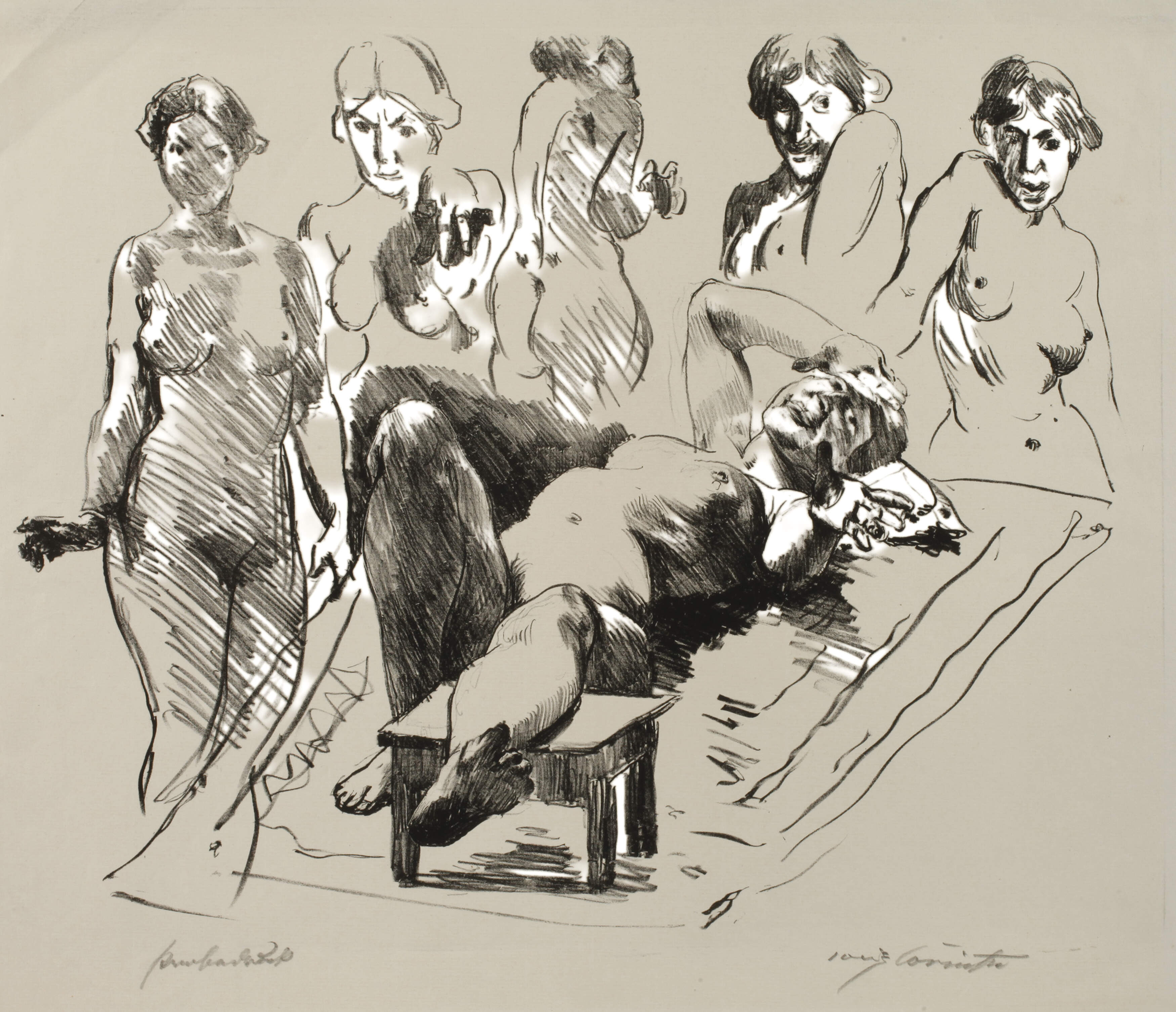 Lovis Corinth, "Liegender Akt mit stehenden Modellen"