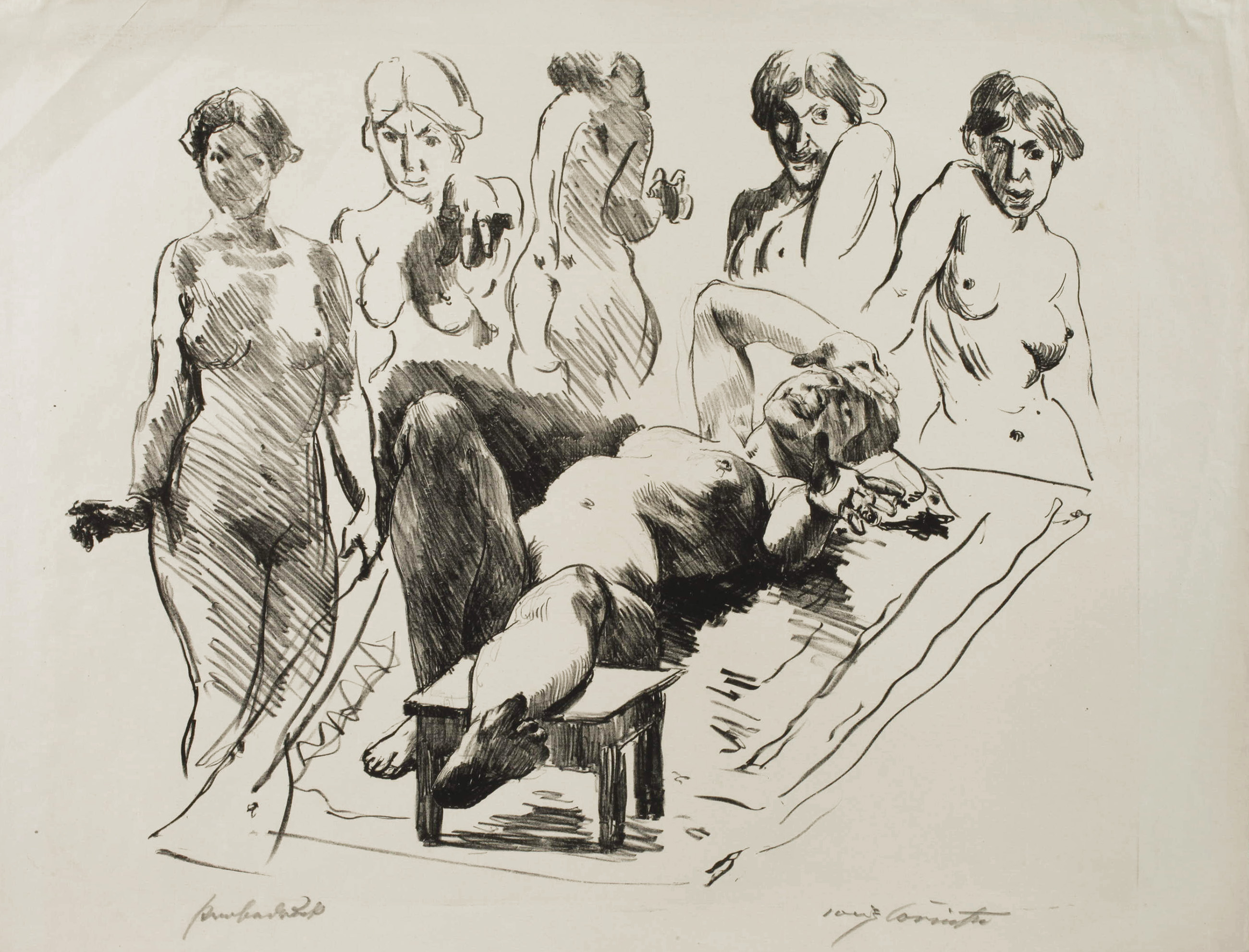 Lovis Corinth, "Liegender Akt mit stehenden Modellen"
