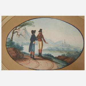 Paar Aquarelle Biedermeier