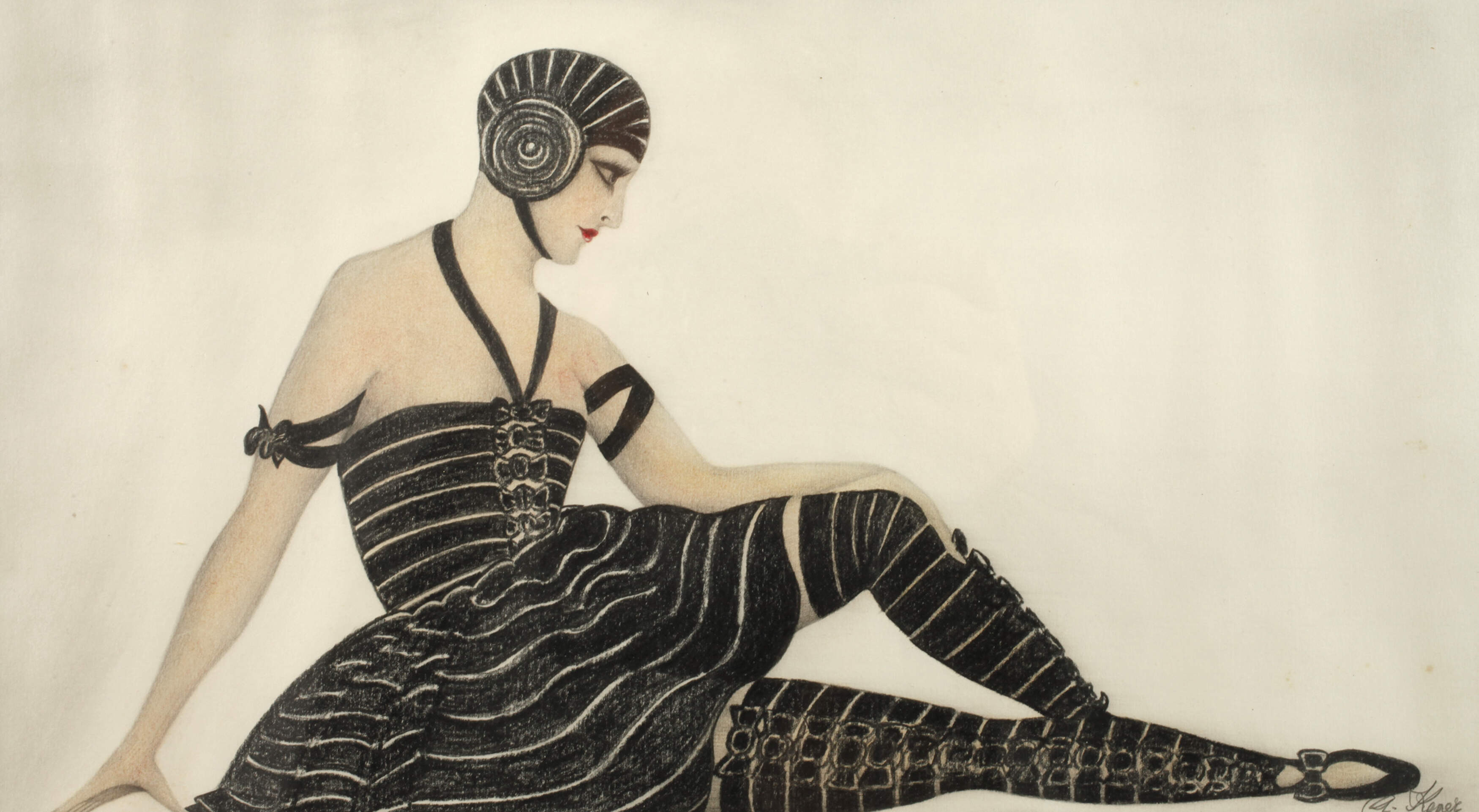 A. Kefer, Sitzende Dame im schwarzen Kleid