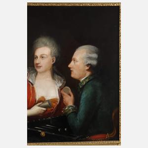 Dame mit zwei Herren beim Tric-Trac-Spiel